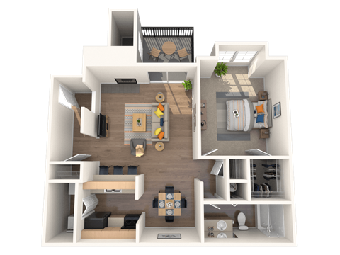 Floor plan for 1 bed, 1 bath, 720 sqft